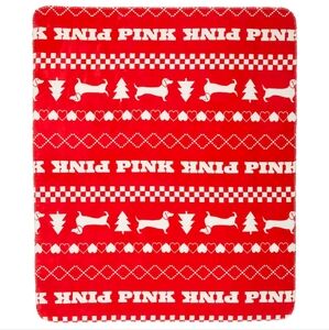 NEW! Victoria's Secret PINK Line Red Pepper Fair Isle Print Sherpa Throw